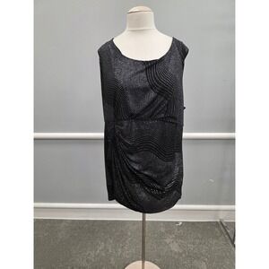 Avenue Black Silver Metallic Dot Ruched Sleeveless Blouse Plus Size 22/24